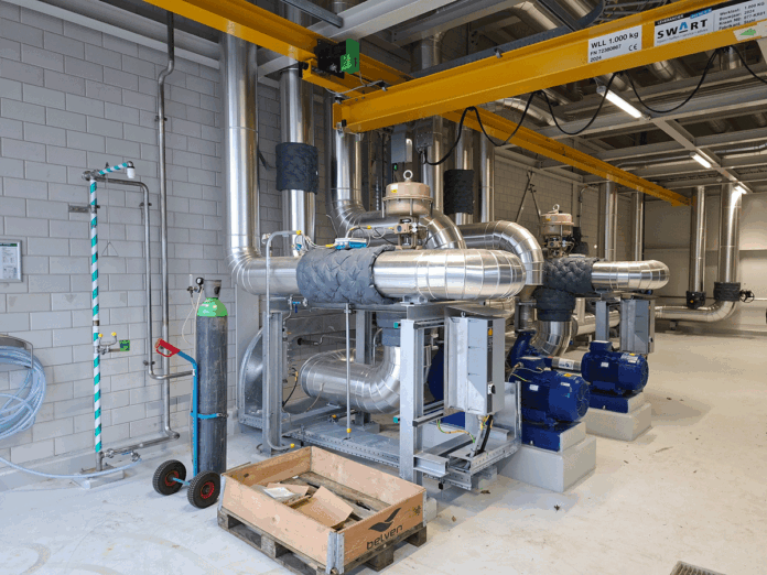 Het pomphuis naast de ruimte van de warmtepompen